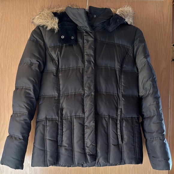 Green Puffer Jacket with Faux Fur Hood - Picture 2 of 12